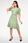 Mint Midi Pileli Kol Bağlama Detaylı Volanlı Elbise