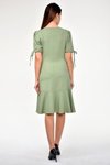 Mint Midi Pileli Kol Bağlama Detaylı Volanlı Elbise
