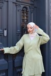 Mint Yeşili Bağlama Detaylı Kimono İkili Tesettür Takım
