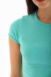 Mint Yeşili Likralı Kısa Kol Crop Bluz