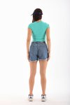 Mint Yeşili Likralı Kısa Kol Crop Bluz
