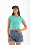 Mint Yeşili Likralı Kısa Kol Crop Bluz