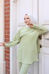 Mint Yeşili Pelerin Detaylı İkili Tesettür Takım