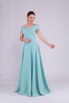 Mint Yeşili Uzun Kayık Yaka Abiye Elbise