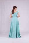 Mint Yeşili Uzun Kayık Yaka Abiye Elbise