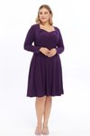 Purple Midi Pentagonal Neck Long Sleeve Detailed Short Knit Dress