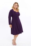 Mor Midi Beşgen Yaka Uzun Kol Detaylı Kısa Örme Elbise