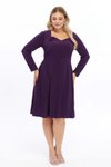 Mor Midi Beşgen Yaka Uzun Kol Detaylı Kısa Örme Elbise