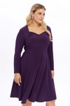 Mor Midi Beşgen Yaka Uzun Kol Detaylı Kısa Örme Elbise