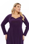 Mor Midi Beşgen Yaka Uzun Kol Detaylı Kısa Örme Elbise