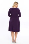 Mor Midi Beşgen Yaka Uzun Kol Detaylı Kısa Örme Elbise