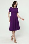 Mor Midi Bisiklet Yaka Krep Elbise