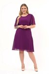 Purple Midi Plus Size Dress with Tie Detail Chiffon