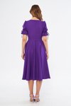 Mor Midi Kruvaze Yaka Büzgülü Kısa Kol Kolları Lastikli Kuşaklı Elbise