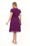 Mor Midi Kruvaze Yaka Şifon Elbise