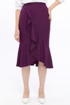 Mor Midi Mevsimlik Volanlı Krep Etek