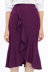 Mor Midi Mevsimlik Volanlı Krep Etek