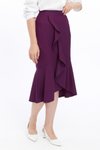 Mor Midi Mevsimlik Volanlı Krep Etek