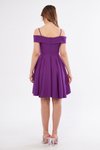 Mor Mini Askılı Kayık Yaka Detay Pileli Kloş Abiye Elbise