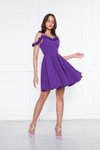 Mor Mini Ayarlanabilir Askılı Yaka Fırfır Detay Dokuma Kumaş Pileli Kloş Abiye Elbise