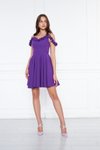 Mor Mini Ayarlanabilir Askılı Yaka Fırfır Detay Dokuma Kumaş Pileli Kloş Abiye Elbise