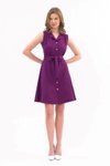 Mor Mini Gömlek Yaka Düğmeli Yazlık Elbise