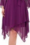 Mor Mini Kruvaze Yaka Uzun Kol Detaylı Şifon Elbise