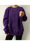 Mor Unisex Oversize Şardonlu Sweatshirt