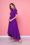 Mor Uzun Asimetrik Kesim Önü Kısa Arkası Kruvaze Yaka Elbise