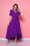 Mor Uzun Asimetrik Kesim Önü Kısa Arkası Kruvaze Yaka Elbise