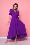 Mor Uzun Asimetrik Kesim Önü Kısa Arkası Kruvaze Yaka Elbise