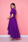 Mor Uzun Asimetrik Kesim Önü Kısa Arkası Kruvaze Yaka Elbise