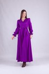 Mor Uzun Kruvaze Yaka Kol Elbise