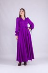Mor Uzun Kruvaze Yaka Kol Elbise