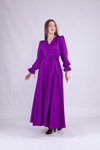 Mor Uzun Kruvaze Yaka Kol Elbise