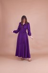 Mürdüm Kruvaze Yaka Kemerli Tesettür Abiye Elbise