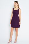 Mürdüm Mini Askılı Kare Yaka Geniş Akılı Diz Üstü Abiye Elbise