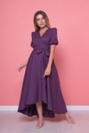 Mürdüm Uzun Mor Büyük Beden Asimetrik Kesim Elbise