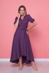 Mürdüm Uzun Mor Büyük Beden Asimetrik Kesim Elbise