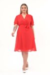Pomegranate Midi Wrap Neck Belted Plus Size Chiffon Dress