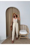 Natural Örme Triko Crop Tshirt