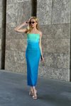 Neon Mavi Uzun Color Palette Straplez Elbise