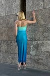 Neon Mavi Uzun Color Palette Straplez Elbise