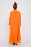 Oranj Uzun İtalyan V Yaka Kol Keten Elbise