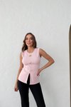 Pembe Aksesuar Detay Yırtmaçlı Ottoman Bluz