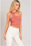 Pembe Asimetrik Boyundan Askılı Crop Top
