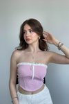 Pembe Bağlama Detaylı Kontrast Crop Bluz