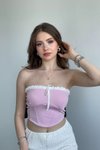 Pembe Bağlama Detaylı Kontrast Crop Bluz