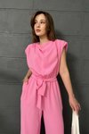 Pembe Degaje Yaka Vatkalı Beli Kuşaklı Tulum