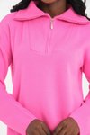 Pembe Fermuarlı Premium Oversize Triko Kazak